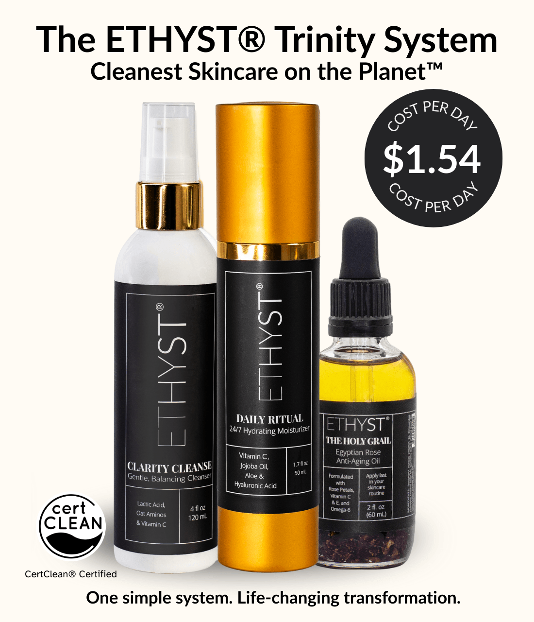 Biological Skincare System - Trinity 3-Step Routine, endocrine safe