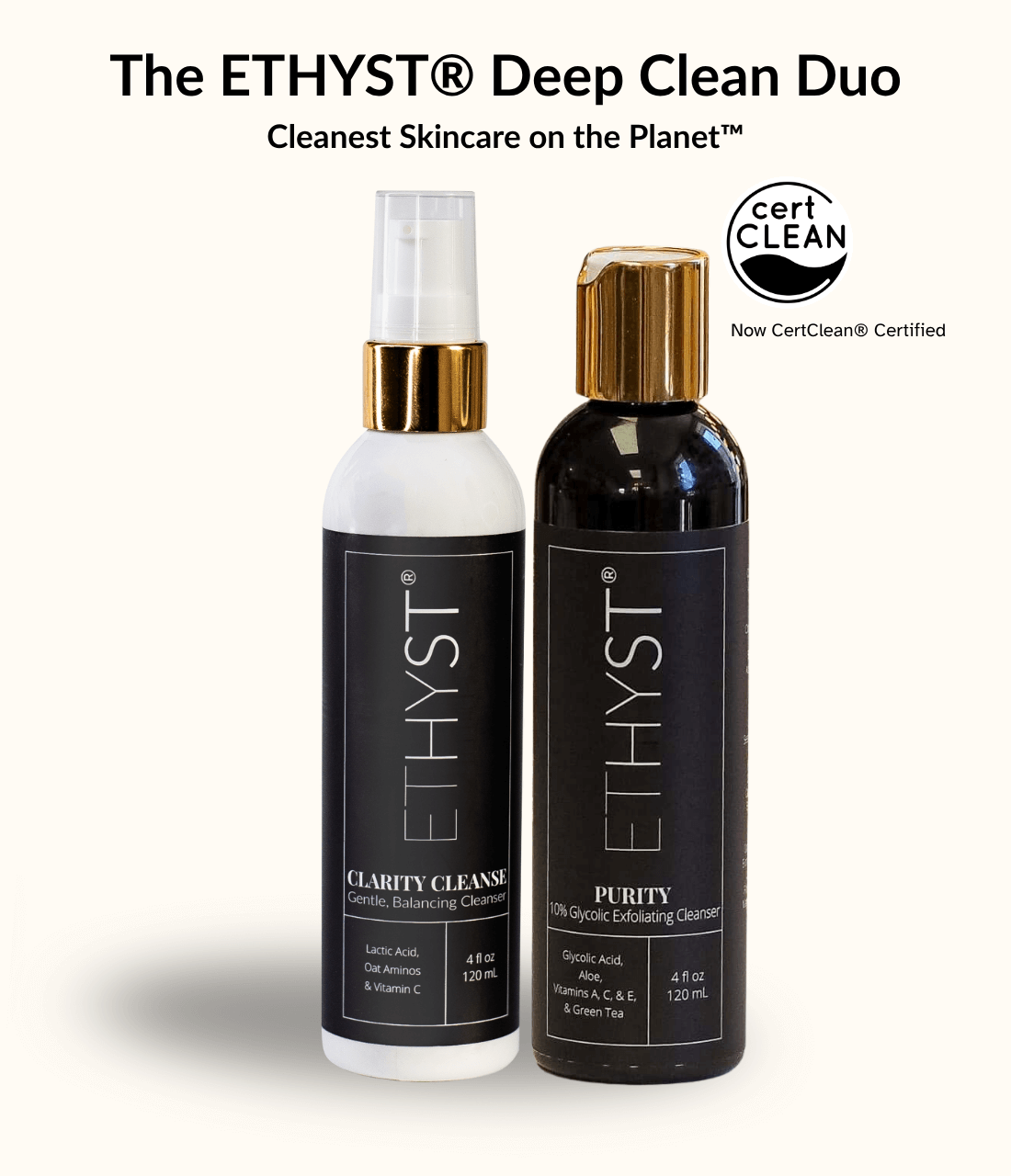 Double Cleanse Skincare Duo, Microbiome-Friendly ETHYST Clarity Cleanse and Purity Glycolic 