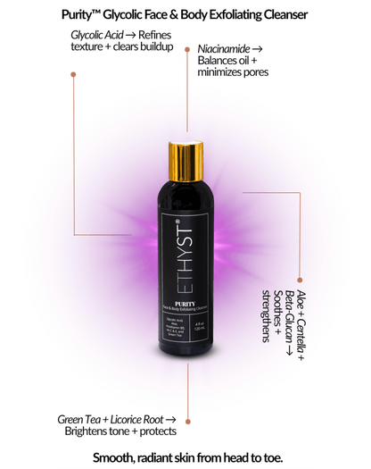 Glycolic Acid Cleanser - Purity Face &amp; Body Wash Benefits of Purity Biological Skincare Glycolic Acid safest skincare products