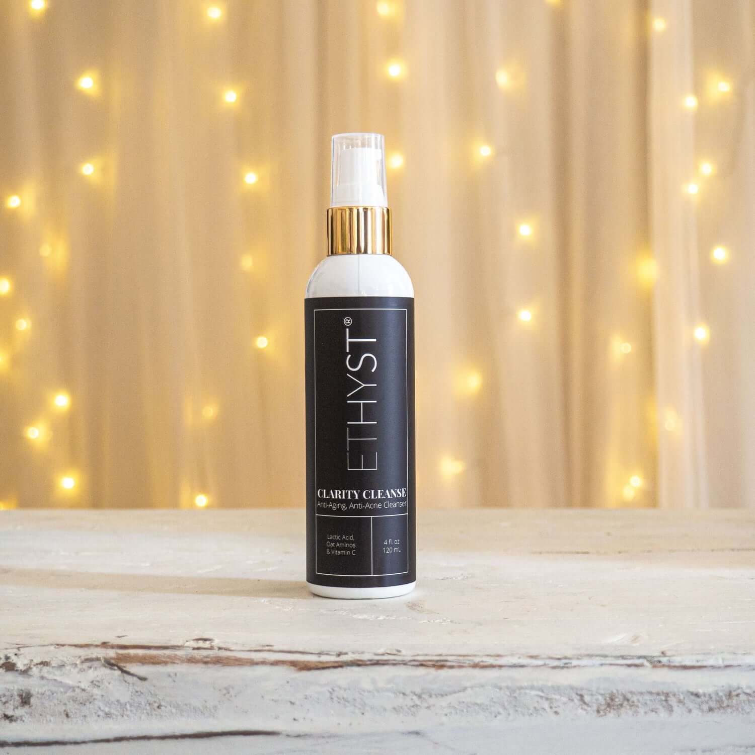 Double Cleanse Skincare Duo, Clarity Cleanse Twinkle Lights Background Biological Skincare