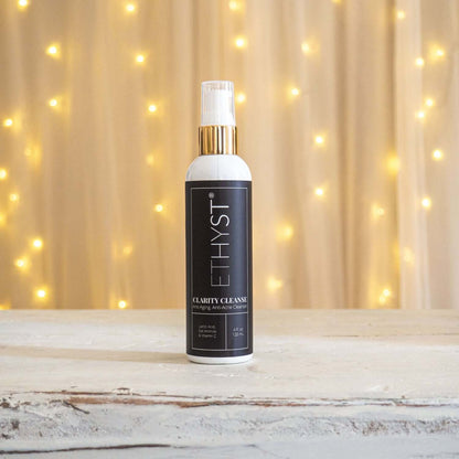 Double Cleanse Skincare Duo, Clarity Cleanse Twinkle Lights Background Biological Skincare